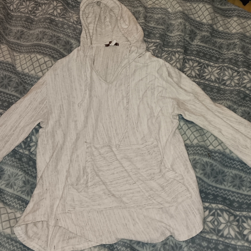 Women's V-Neck Hooded Sweater - Light Gray